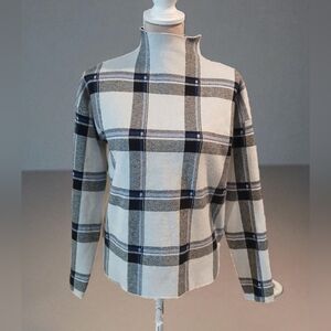 Tahari Mock Neck Plaid Turtleneck Warm Sweater Womans Medium Preppy